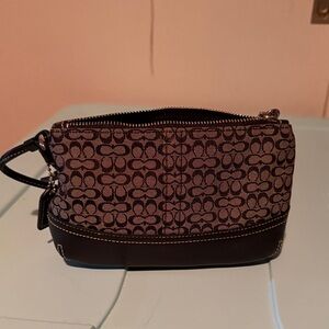 Coach Small Signature Wristlet in Brown and Black